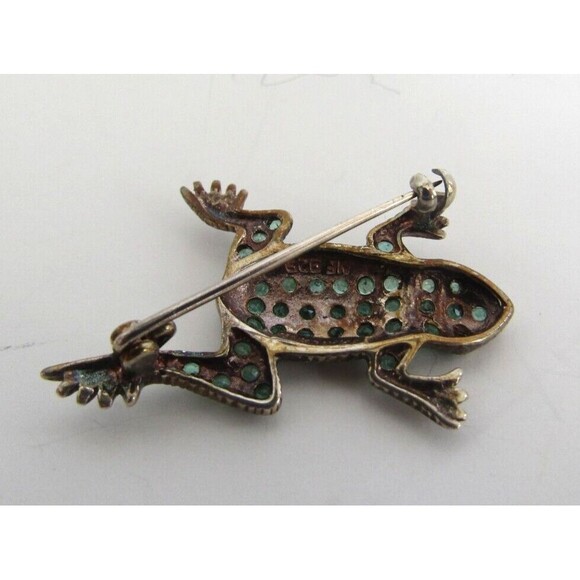 Vintage 925 Sterling Silver Emerald Frog Brooch Pin Thailand - Picture 6 of 9